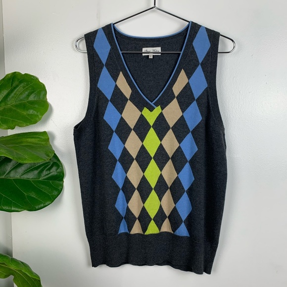 Sport Haley Cotton Gray Argyle Vest - L - Picture 1 of 4